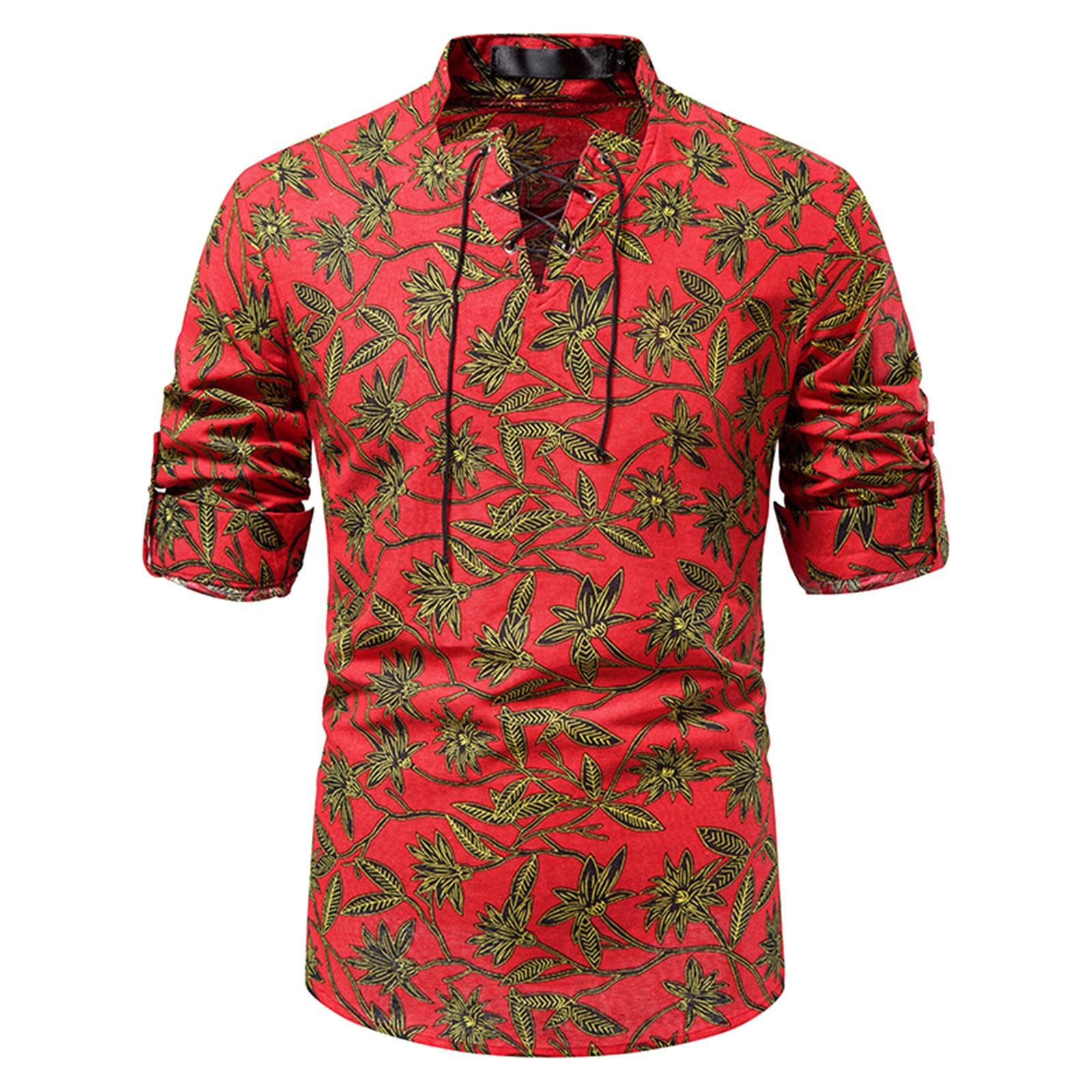 

Модная хлопковая льняная рубашка с длинным рукавом и принтом, пляжный топ для йоги XL красный