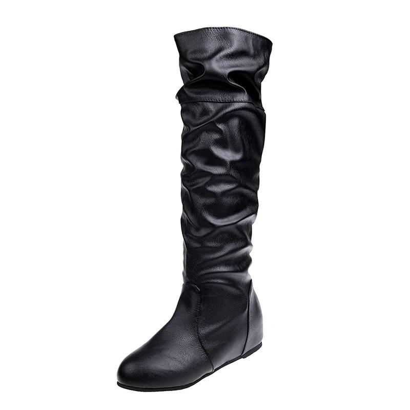 Autumn New Women's Thigh High Boots Fashion Plus Size Pionted Toe Wrinkle Flat Knee High Knight Boots for Women Botas De Mujer