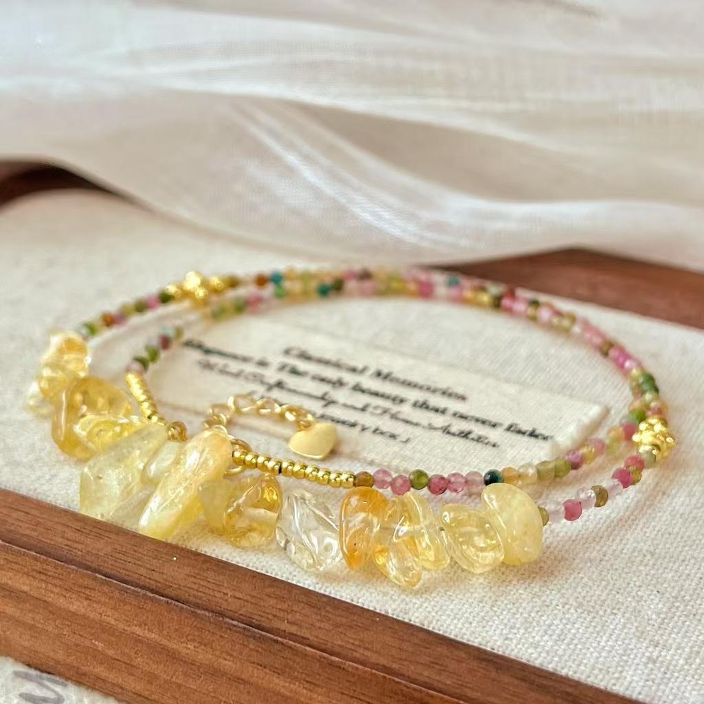 Vintage Natural Tourmaline Citrine Design Sense Necklace Clavicle Chain