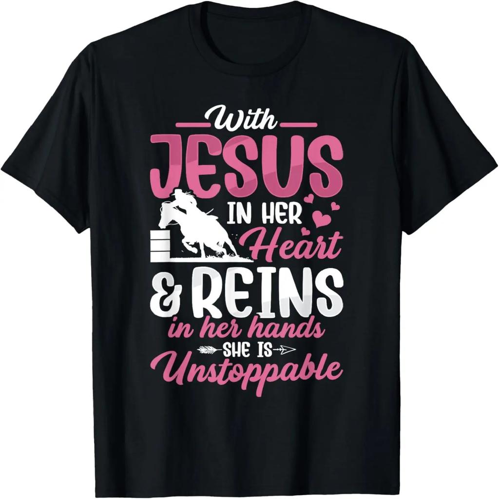 With Jesus Barrel Racer Race Barrel Racing Horse Rodeo Women T-Shirt