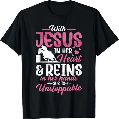 With Jesus Barrel Racer Race Barrel Racing Horse Rodeo Women T-Shirt