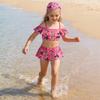 Children's Swimsuit Two Piece Set Girls Swimwear All Over Print Racerback Top
