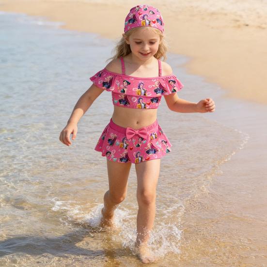 Children's Swimsuit Two Piece Set Girls Swimwear All Over Print Racerback Top