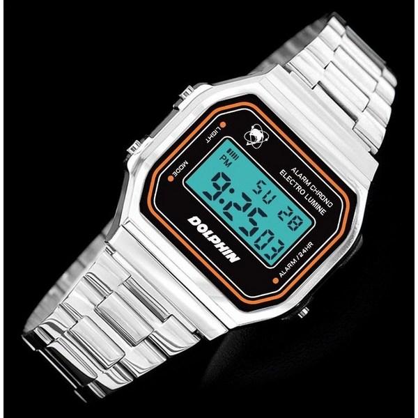 DOLPHIN elektronické retro kovové hodinky