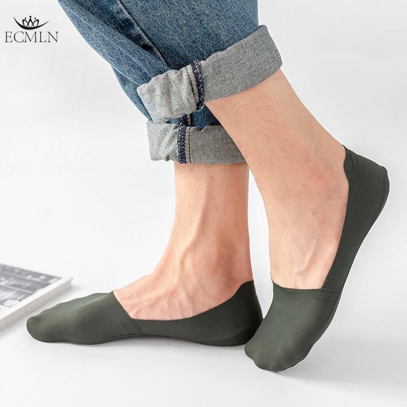 Men Ice Silk Socks Breathable Non-slip Silicone Invisible Cotton Solid Color Comfortable Boat Socks