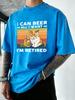 I Can Bee IM Retired Cat Print Men Washed TShirts Summer Cotton T Shirt Casual Oversized Sportswear Soft Neck Tee Tops