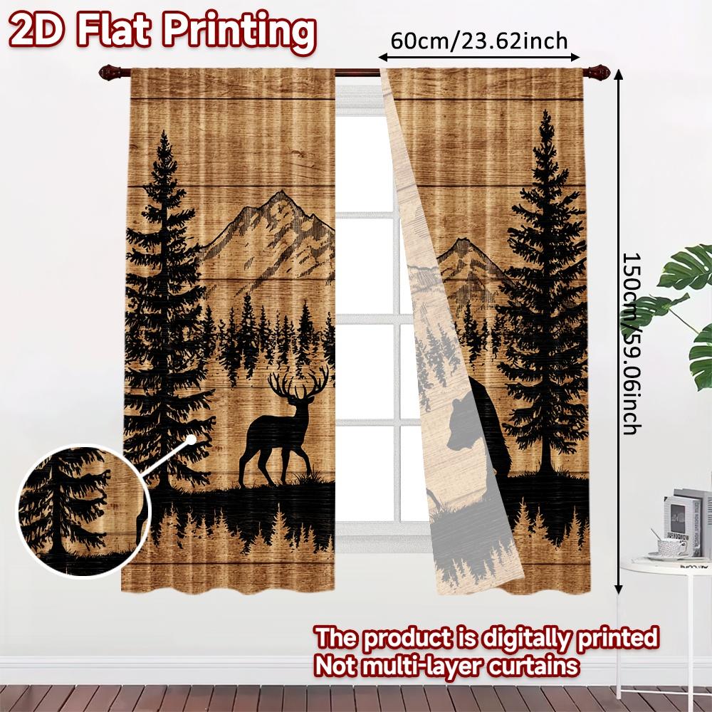 2pcs, 2D FLAT PRINTING Curtains (Without Rod) Wildlife Silhouette Holiday Printed Curtains Versatile Fabric Curtains Decorations