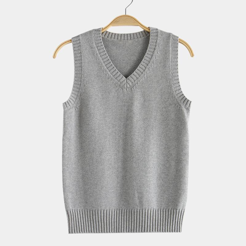 

Knitted Uniform Solid Color Vest V-neck Pullover Autumn and Winter Sweater Vest Sweater XXS світло-сірого кольору