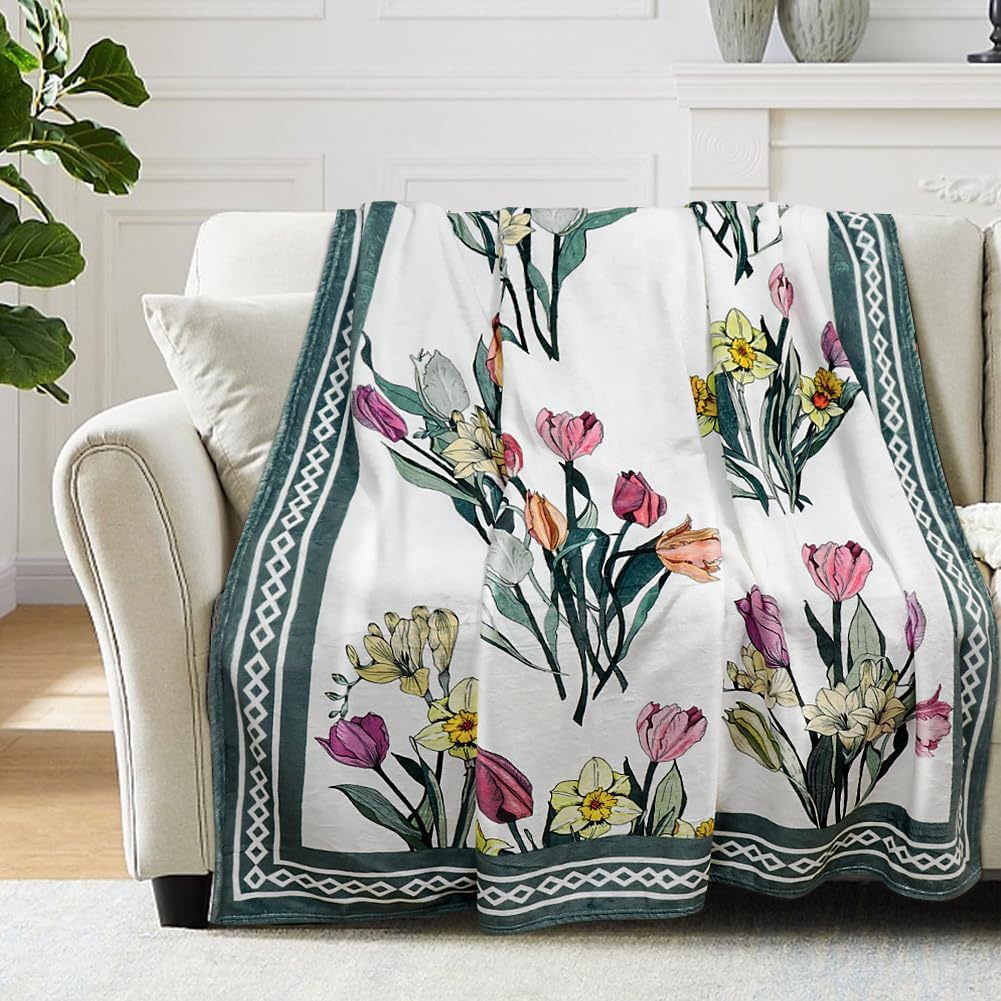 Watercolor Floral Throw Blanket Colorful Wildflower Blankets Botanical Plant Leaf Bed Blanket Flower Butterfly Flannel Fleece
