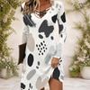 Women Criss Cross V Neck Long Sleeve Abstract Printed Curved Hem Dress