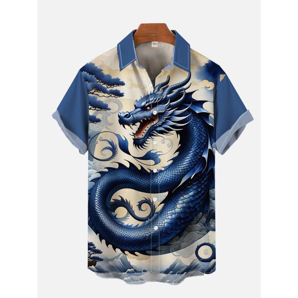 Men's Shirt Dragon Print Casual Daily Tops 3D Printing Short Sleeve Shirt Summer Fashion Unisex Hawaiian Samurai Cat Shirts