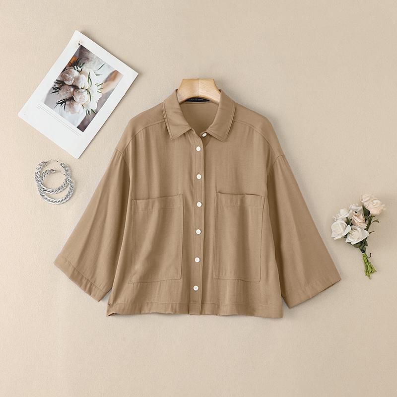 ZANZEA Women Casual Turn Down Collar 3/4 Sleeve Loose Blouse