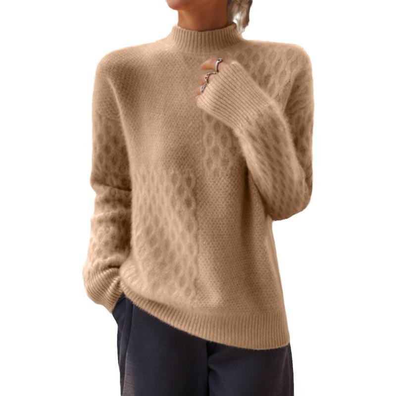 Dame 2025 Høst/Vinter Vintage Ensfarget Strikket Jacquard Pullover Genser