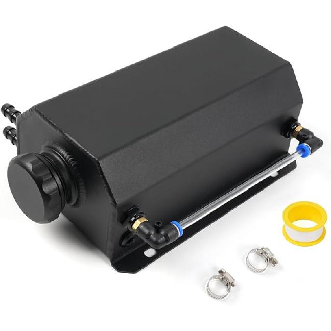 RASTP Universal 1L Coolant Overflow Tank, Aluminum Coolant Radiator Tank,Reservoir Expansion,Black