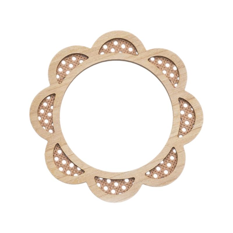 Flower Shaped Woven Rattans Wall Mirrored Round Makeup Mirrored for Entryways X3UC