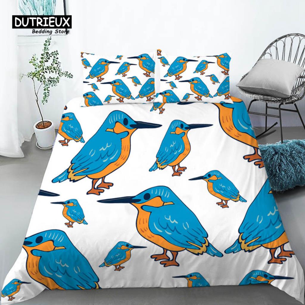 

Комплект постельного белья с изображением животных из мультфильмов для малышей, размер Twin, для девочек и мальчиков, декор комнаты, птицы, львы, рыбы, принт, пододеяльник с наволочками EU single(135x200cm)