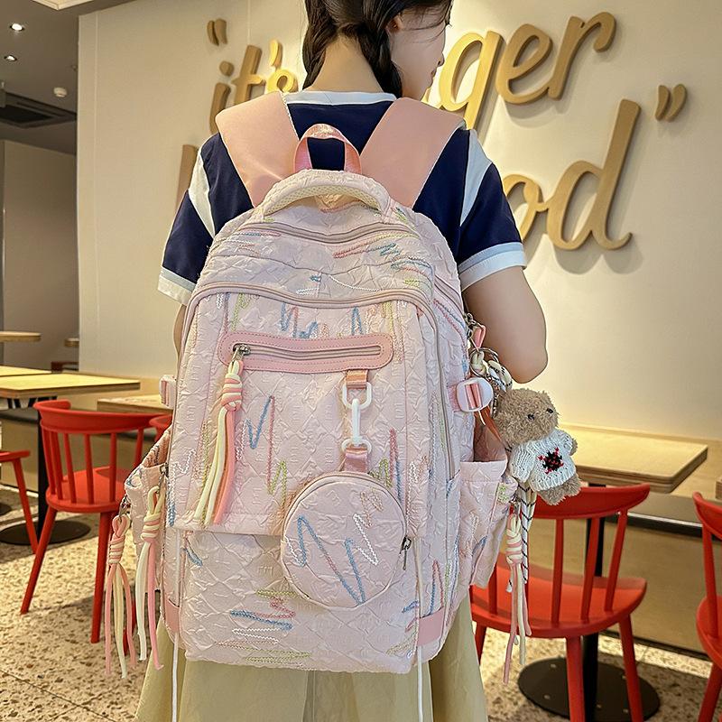 Trendy high-value schoolbag girls, primary school students, junior high and high school students, niche design, simple and versatile backpack women