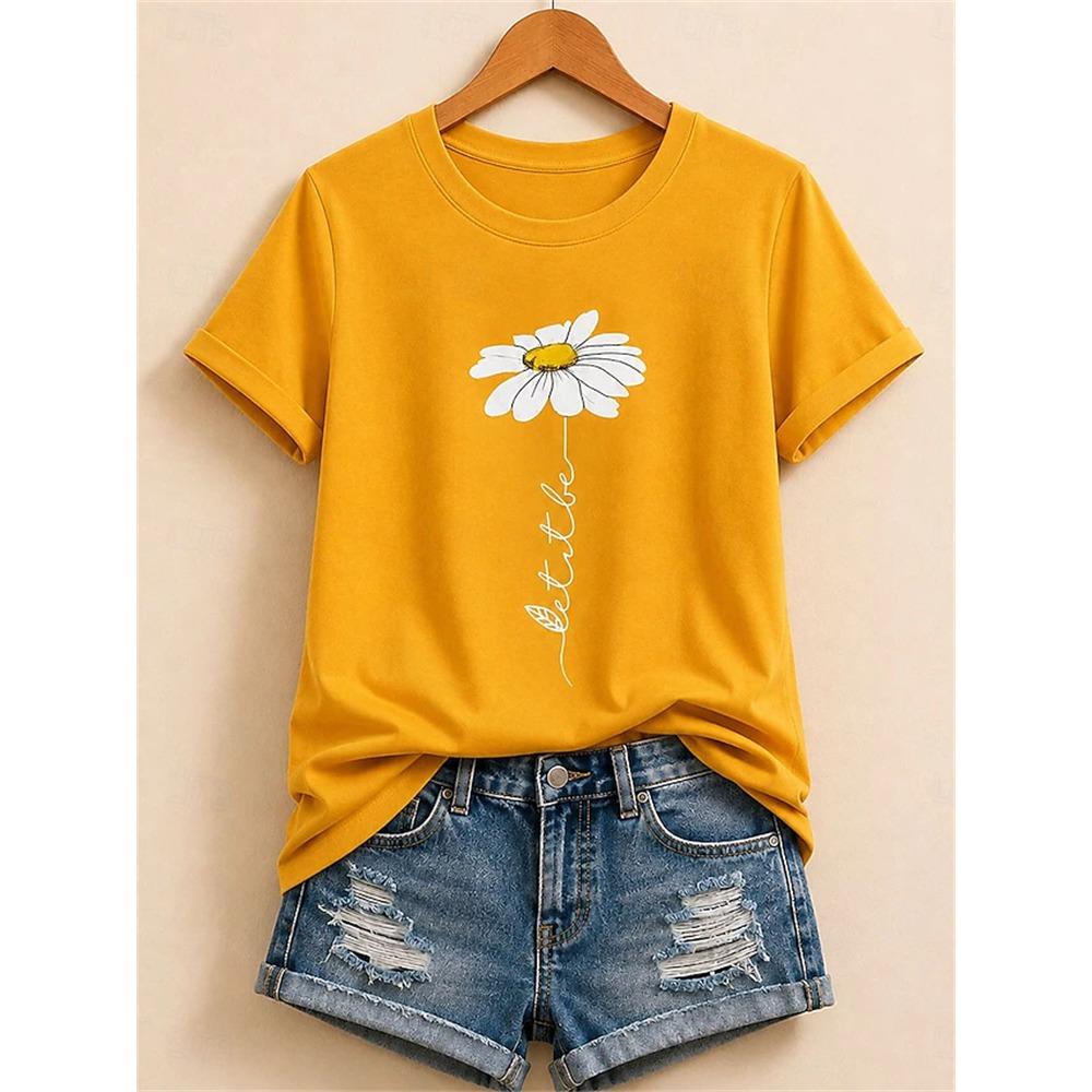 Women's Fashionable Casual Short-Sleeve T-Shirt with Cartoon Dandelion