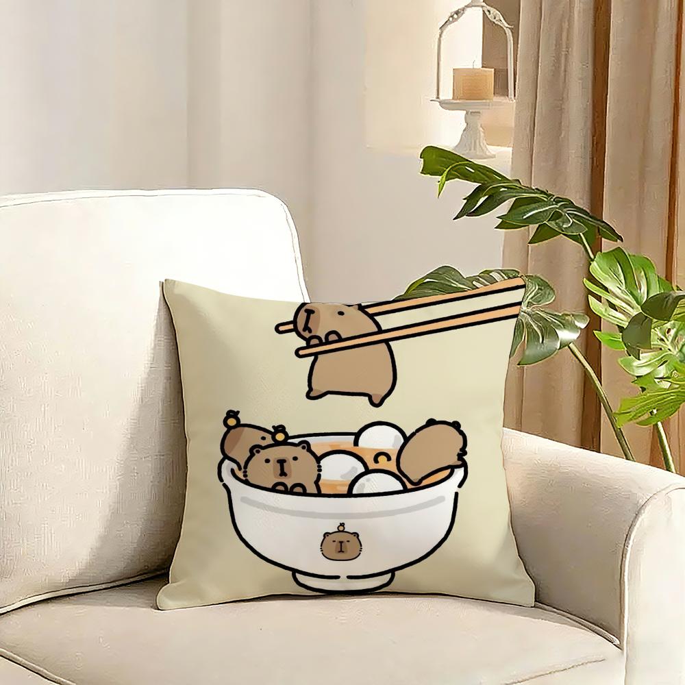 Capybara Cartoon Cute Cushion Cover Reversible Plush Pillow Cover Soft Fluffy Home Decor for Sofa Bedroom
