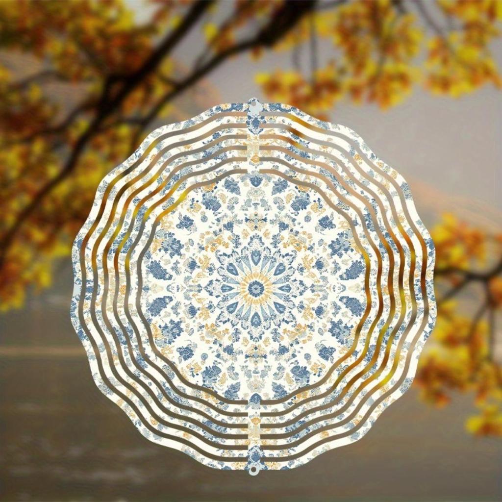 Blue Yellow Floral Wind Spinner Metal Garden Decor Outdoor Hanging Ornament for All Seasons No Electricity Needed for Indoor Outdoor Spaces