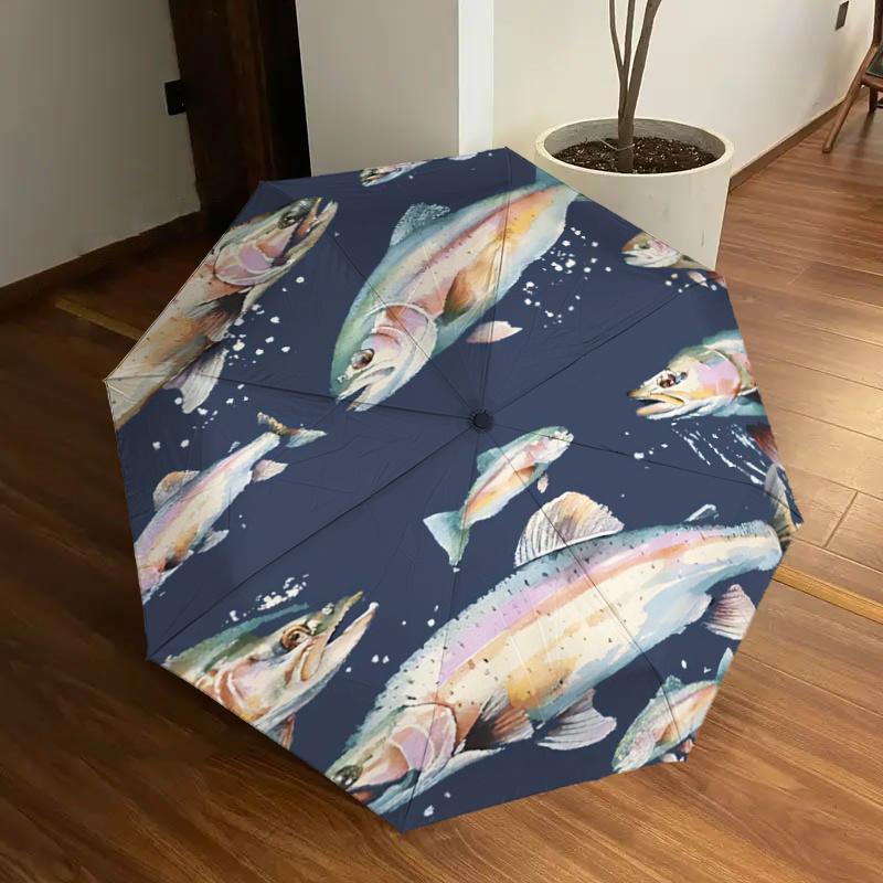 

Rainbow Trout Fish Print Umbrella - Automatic Opening & Closing, Portable Folding Design, 8-Bone Steel Frame, Outdoor Rain Gear, Festive Gif