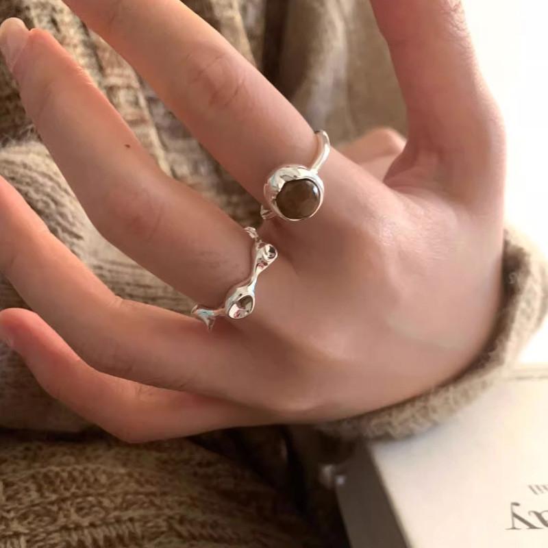 Luxury Korean Geometric Tiger Eye Stone Ring For Women Stylish Adjustable Design Copper