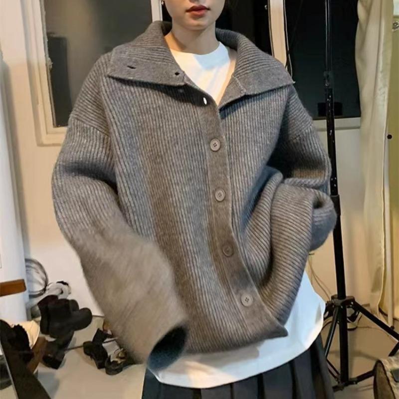 

Серый мягкий вязаный свитер с высоким воротом, свободный ленивый ветрозащитный кардиган, осенне-зимние вязаные топы, универсальная куртка, удобная, универсальная и модная One size серый