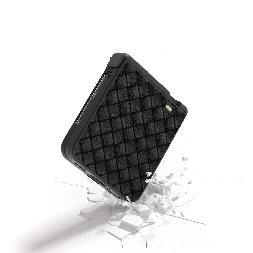 Für Honor Magic V Flip 5G Hülle Scharnierschutz Gewebestruktur Leder+PC Handyhülle