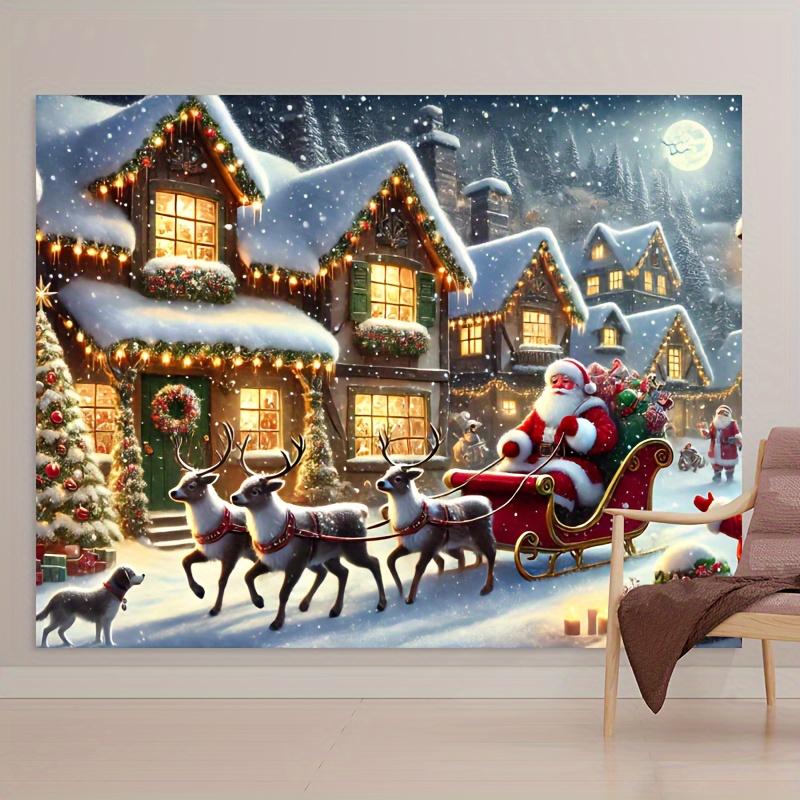 Weihnachtsmannschlitten und Schneestadt Fotohintergrund perfekter Schießhintergrund im Weihnachtsthema und Feiertagsdekoration