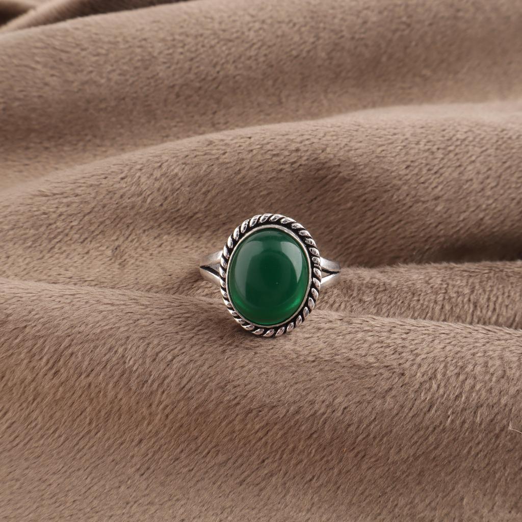Natural Green Onyx Cab Gemstone 925 Sterling Silver Designer Women Ring Anniversary Gift For Wife RR-84-23