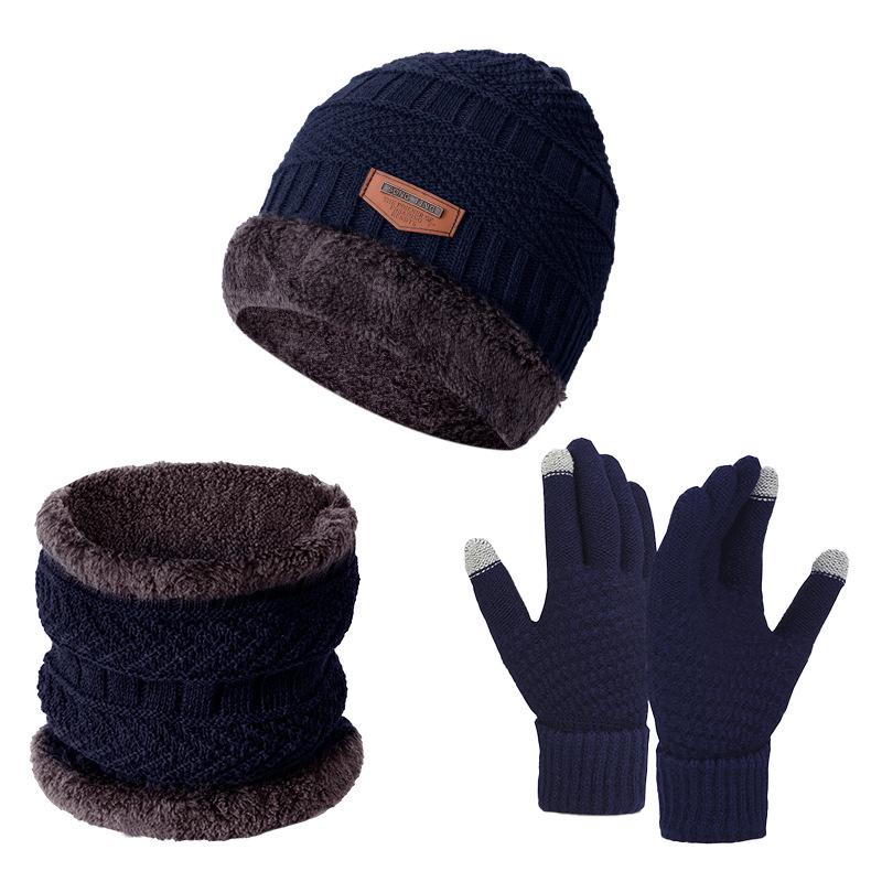 Winter Cycling Warm Set 3 Pieces Anti-Slip Touchscreen Fleece Lined Hat Scarf Gloves Unisex Black