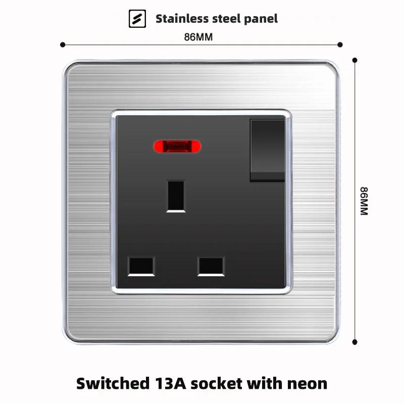 luxury Brushed Stainless Steel Wall Light Switch,Universal 5pin 18W Type-C Quick charging outlet,UK Standard Dual USB Socket