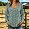 Women's Casual V-Neck Long Sleeve T-Shirt with Floral Print, Versatile Everyday Top