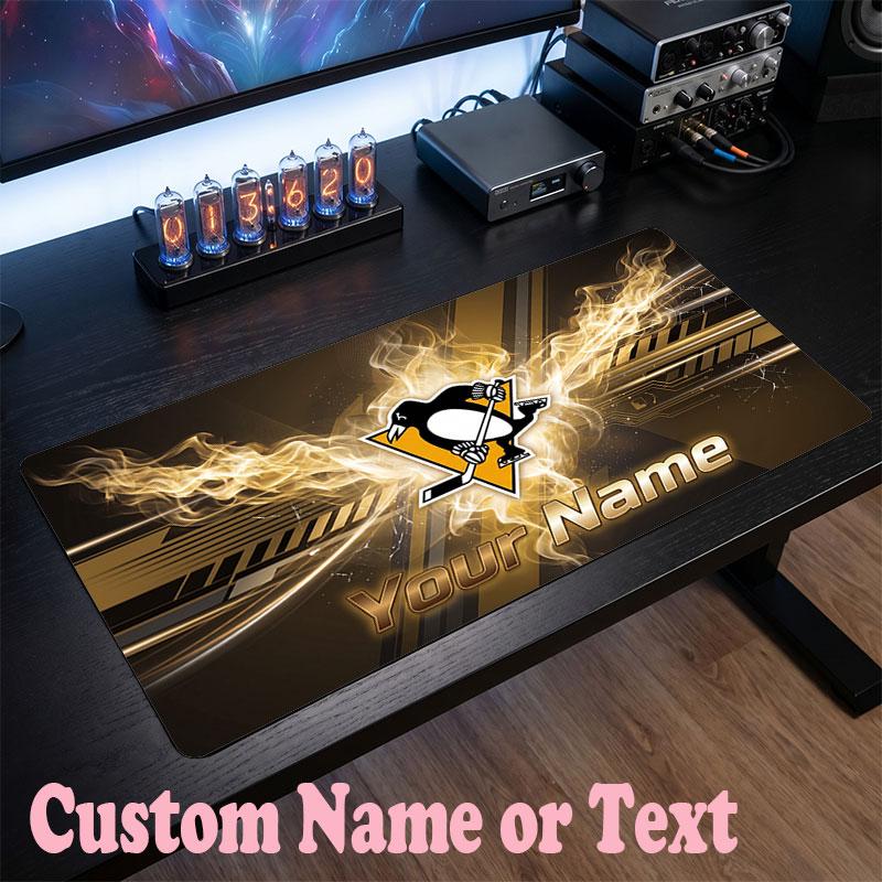 Pittsburgh Penguins Customized Name Text Mouse Pad, Large Desk Mouse Mat Personalized Home Office Present