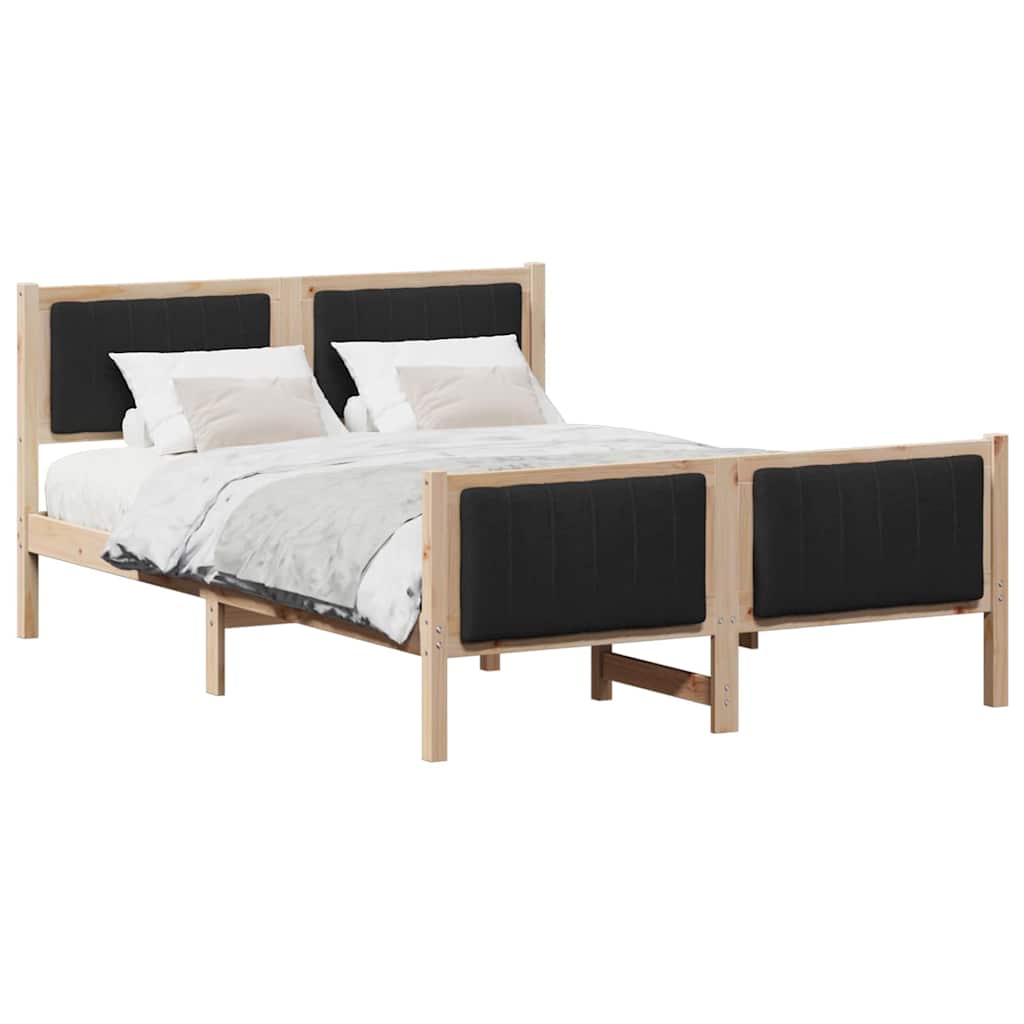 Brown and Black Bed Frame 135 x 190 cm Solid Pine Wood