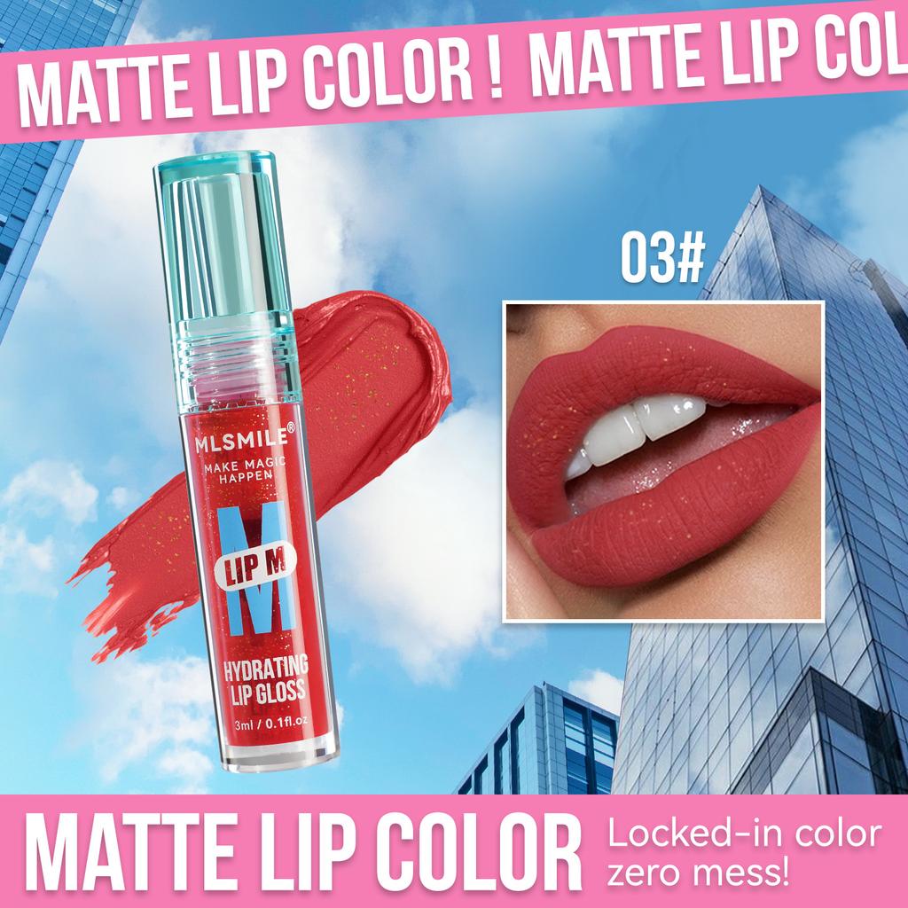 MLSMILE Non-stick Cup Waterproof Lip Glaze Small Blue Bottle Liquid Lipstick 6 Colors Moisturizing and Moisturizing Fine Glitter Lip Gloss