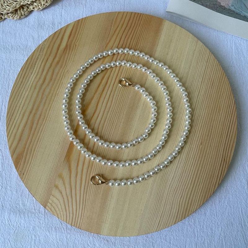 

Pearl Beaded Phone Lanyard for iPhone 16/16 Plus/16 Pro/16 Pro Max 110cm Crossbody Chain Strap Silver Buckle
