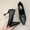 French Small High-heeled Women's Shoes Stiletto New Spring and Summer Professional Dress Black Single Shoes Work Soft Leather Shoes Middle Heel