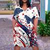 Summer Plus Size V Neck Short Sleeve Knee Pocket Gradient Print Casual Dress For Women