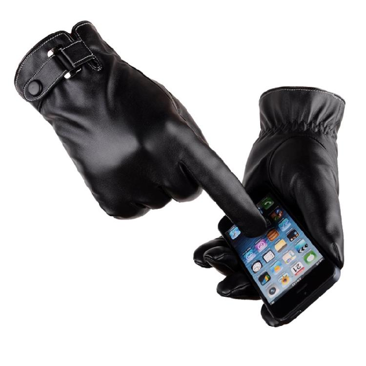 Leather Warm Gloves Full Finger Gloves Touchscreen Driving Fleece Lined Glove