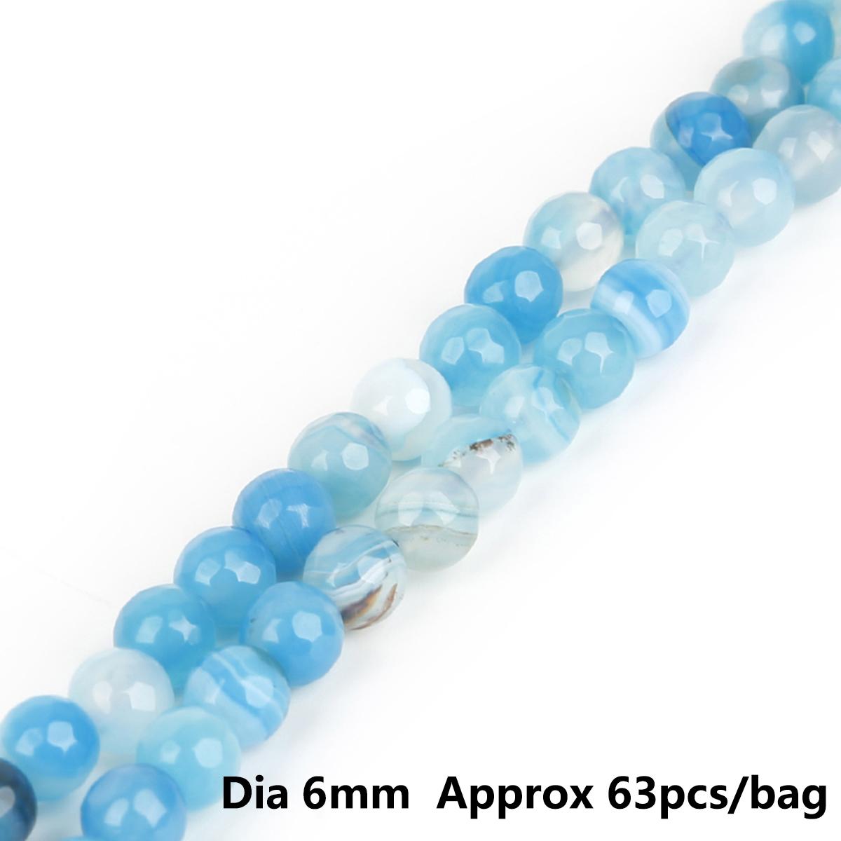 

7-колірні грановані смугасті агатові намистини, сині, фуксія, фіолетові, на нитці 15” для DIY браслета-підвіски 6mm 63pcs синій