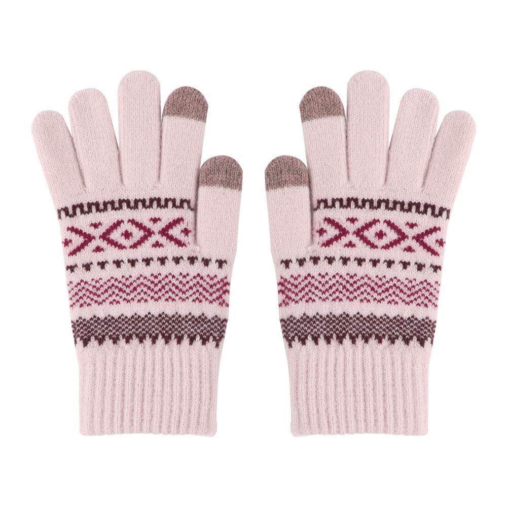 Winter Double layer Thickened Knitted Gloves Plus Velvet Men and Women Warm Gloves Cycling Contrasting Striped Windproof Touch Screen Gloves