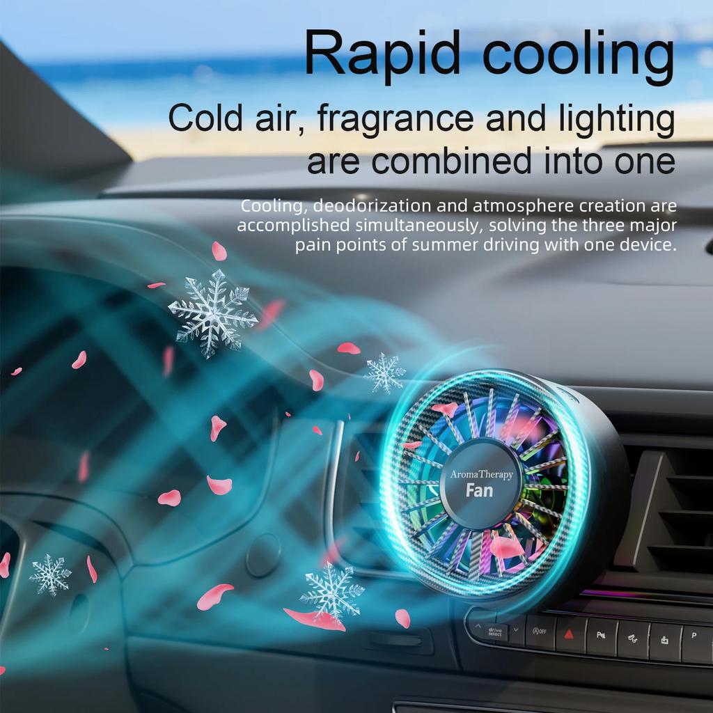 FC9 Car Aromatherapy Fan Mini Car Vent Fan USB Car Fan For Air Vent Portable With Colorful Light Scent Decoration For Truck RV