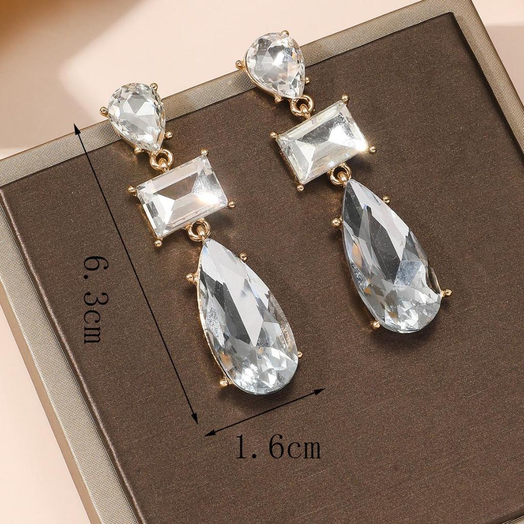 European & American Style Geometric Rhinestone Earrings for Women - High-End Japanese & Korean Light Luxury Niche Earrings