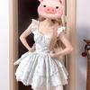 Gentle and Sweet Floral Small Flying Sleeve Dress Summer New Design Temperament Waist Princess Fluffy Short Skirt