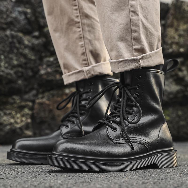 

2024 осень и зима новая мужская кожаная обувь ботинки из коровьей кожи рабочая обувь средней высоты в британском стиле с увеличением роста ботинки Мартина 6020-K 38 чёрный