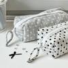 Travel Makeup Bag for Women Cosmetic Case High Capacity Student Pencil Case Pouch with Korean Style Minimalist Polka Dot Design