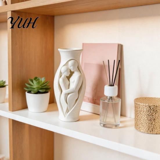 Decorative Flower Holder Abstract Human Body Art Vase Statue, 3D Printed Embracing Couple Sculpture Vase, Entryway Table Centerpiece Dry for