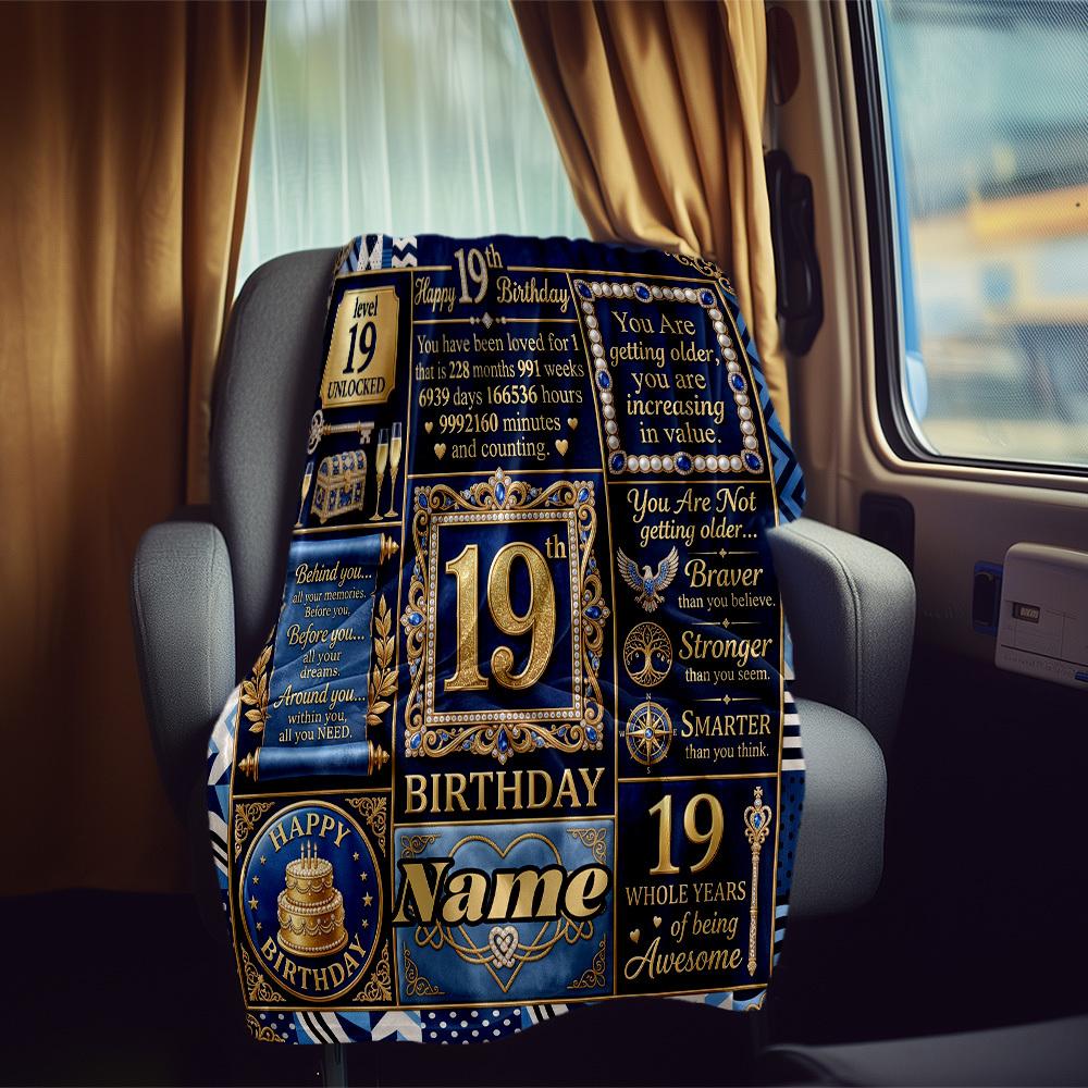 Happy 19Th Birthday Rv Customize Your Name Blanket Soft Lightweight Allseason Multipurpose Blanket For Travel Camping Picnics Sofa Rv Bed Living Room