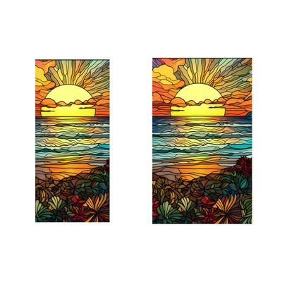 Stained Glass Window Film Privacy Protection Colorful Seaside Sun Static Window Clings For Window